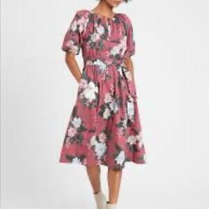 Banana Republic Petites Floral Poplin Midi Dress‎ Size 10 Spring Casual